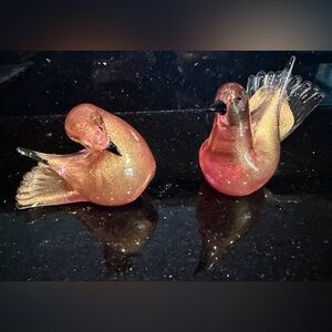 Murano Glass Pink & gold birds Mint condition